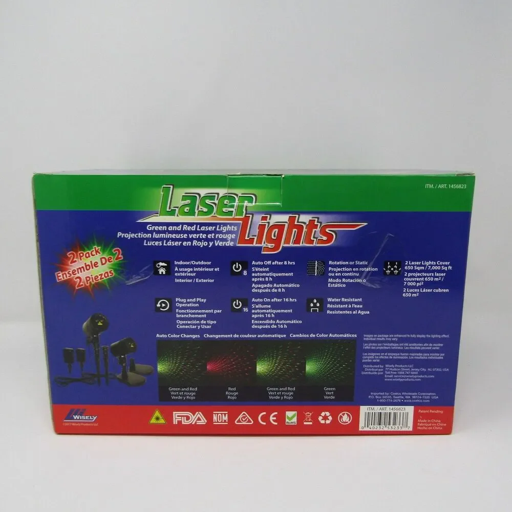 Laser Lights Green Red Outdoor Christmas Holiday Projector Decor Static 2-Pack